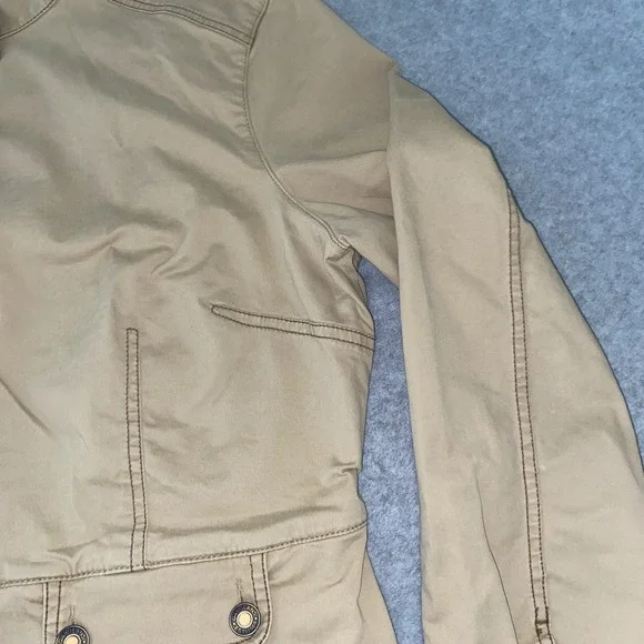 GAP Women's XL Khaki Cotton Twill Jacket Floral Trim Utility Peplum Button Up - Picture 4 of 16